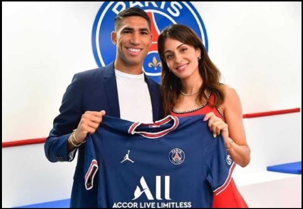 Achraf Hakimi with his wife