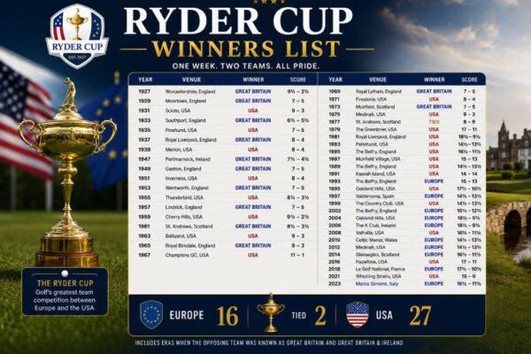 Ryder Cup Winners List | The Complete Guide to 1927-Present